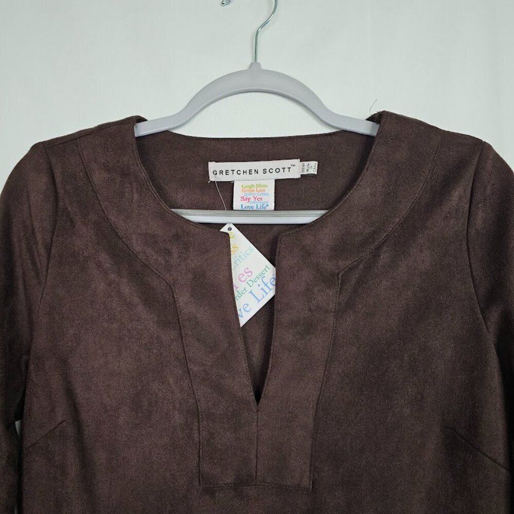 NWT GRETCHEN SCOTT Split Neck Tunic Dress size XXS 0 2 CHOCOLATE BROWN V-Neck - Picture 3 of 8